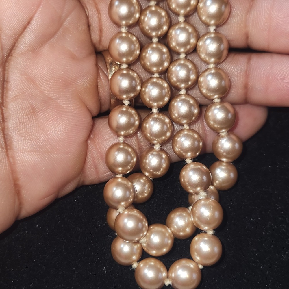Joan‎ Rivers Champagne Bronze Faux Pearl Knotted Necklace 26 Inch